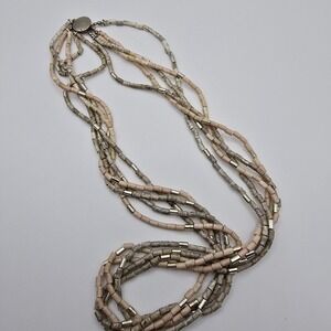 Handmade‎ Multi Strand Stone Metal Bead Necklace Southwestern Boho Tribal